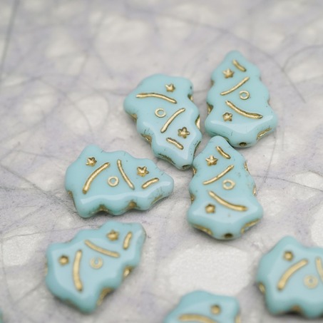 浅薄荷绿描金色~圣诞树捷克珠玻璃琉璃珠17X12MM-4