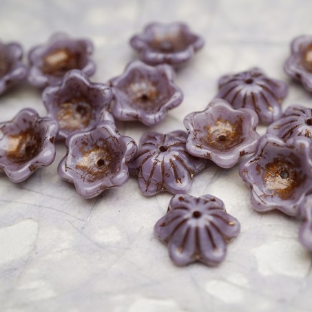 亮面复古丝绸紫mix描古铜金色~小碗花贝尔铃铛花铃兰捷克珠玻璃琉璃珠 14MM-5