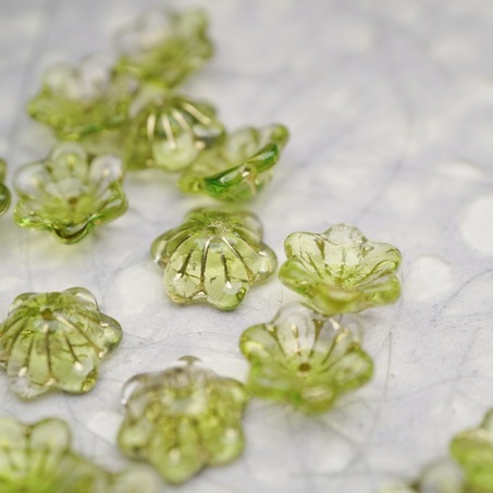 亮面透明果酱绿mix描古铜金色~小碗花贝尔铃铛花铃兰捷克珠玻璃琉璃珠 14MM-1