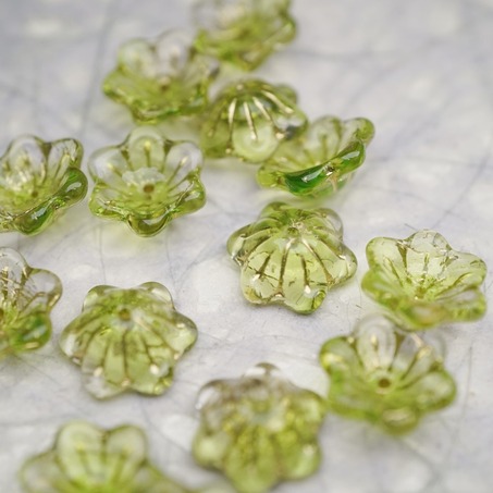 亮面透明果酱绿mix描古铜金色~小碗花贝尔铃铛花铃兰捷克珠玻璃琉璃珠 14MM-4