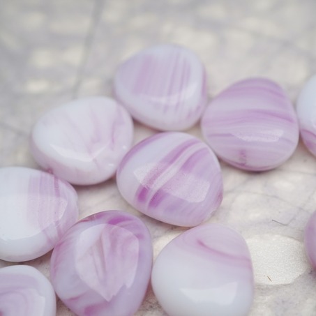 梅子粉色细条纹白底渐变mix~不规则水滴型捷克珠玻璃琉璃珠 16MM-2