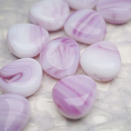 梅子粉色细条纹白底渐变mix~不规则水滴型捷克珠玻璃琉璃珠 16MM-4