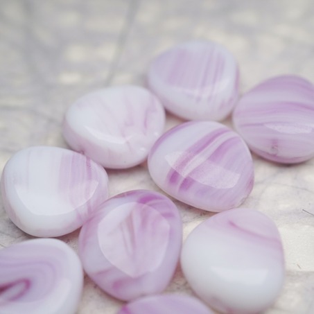 梅子粉色细条纹白底渐变mix~不规则水滴型捷克珠玻璃琉璃珠 16MM-5