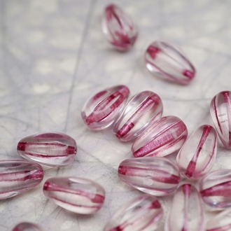 透明底色粉色条纹~水滴南瓜珠捷克玻璃琉璃 13X8MM