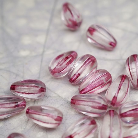 透明底色粉色条纹~水滴南瓜珠捷克玻璃琉璃 13X8MM