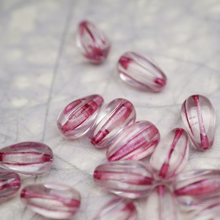透明底色粉色条纹~水滴南瓜珠捷克玻璃琉璃 13X8MM-2
