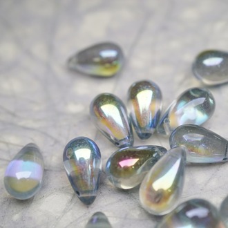 灰色透色幻彩极光彩色~复古大号水滴捷克珠玻璃琉璃珠 9X15MM