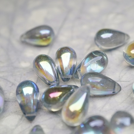 灰色透色幻彩极光彩色~复古大号水滴捷克珠玻璃琉璃珠 9X15MM-4