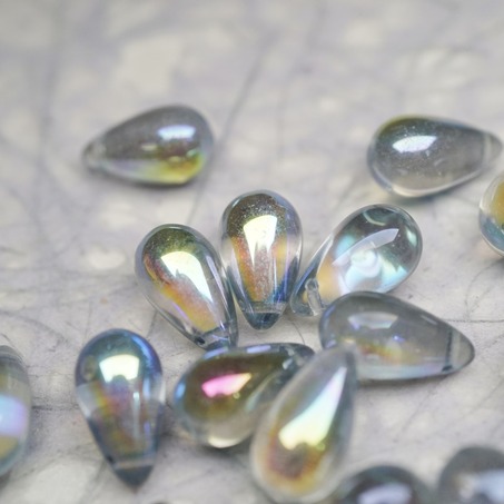 灰色透色幻彩极光彩色~复古大号水滴捷克珠玻璃琉璃珠 9X15MM-5