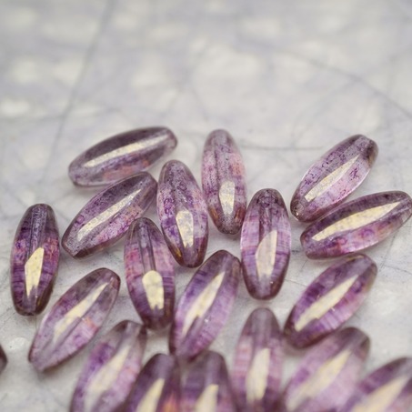 复古斑驳紫色透明底色~椭圆梭形立体珠捷克珠玻璃琉璃珠 14X6MM