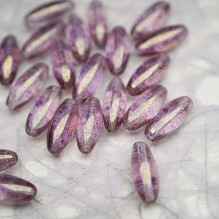 复古斑驳紫色透明底色~椭圆梭形立体珠捷克珠玻璃琉璃珠 14X6MM-2