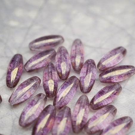 复古斑驳紫色透明底色~椭圆梭形立体珠捷克珠玻璃琉璃珠 14X6MM-4