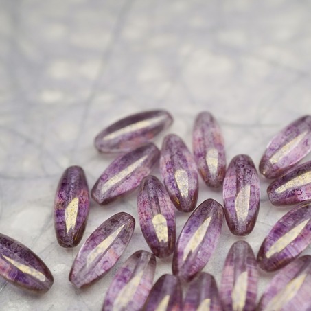 复古斑驳紫色透明底色~椭圆梭形立体珠捷克珠玻璃琉璃珠 14X6MM-3