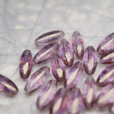 复古斑驳紫色透明底色~椭圆梭形立体珠捷克珠玻璃琉璃珠 14X6MM-5