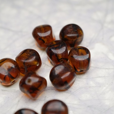 琥珀色玳瑁条纹~立体感圆方鼓鼓捷克珠玻璃珠 11MM
