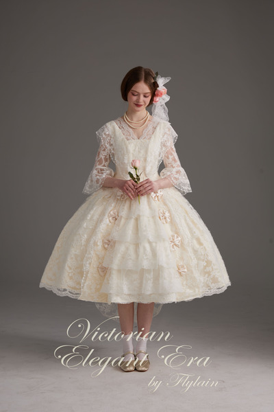 维多利亚优雅年代-真丝棉缎蕾丝小礼服