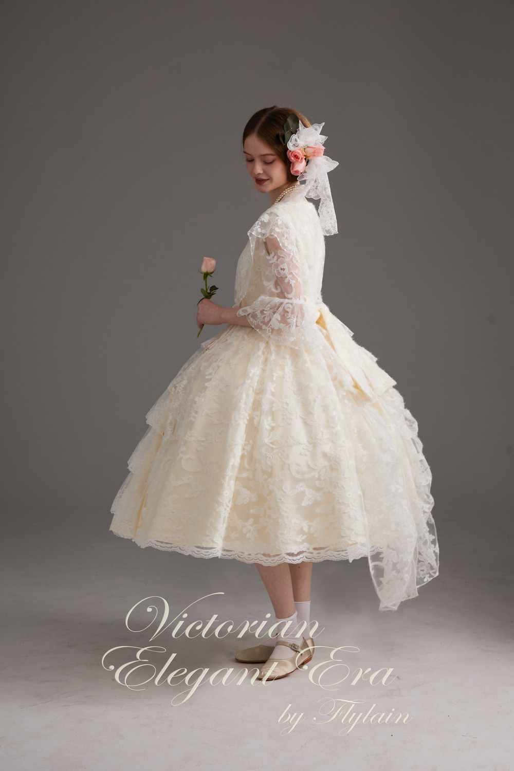 维多利亚优雅年代-真丝棉缎蕾丝小礼服-2