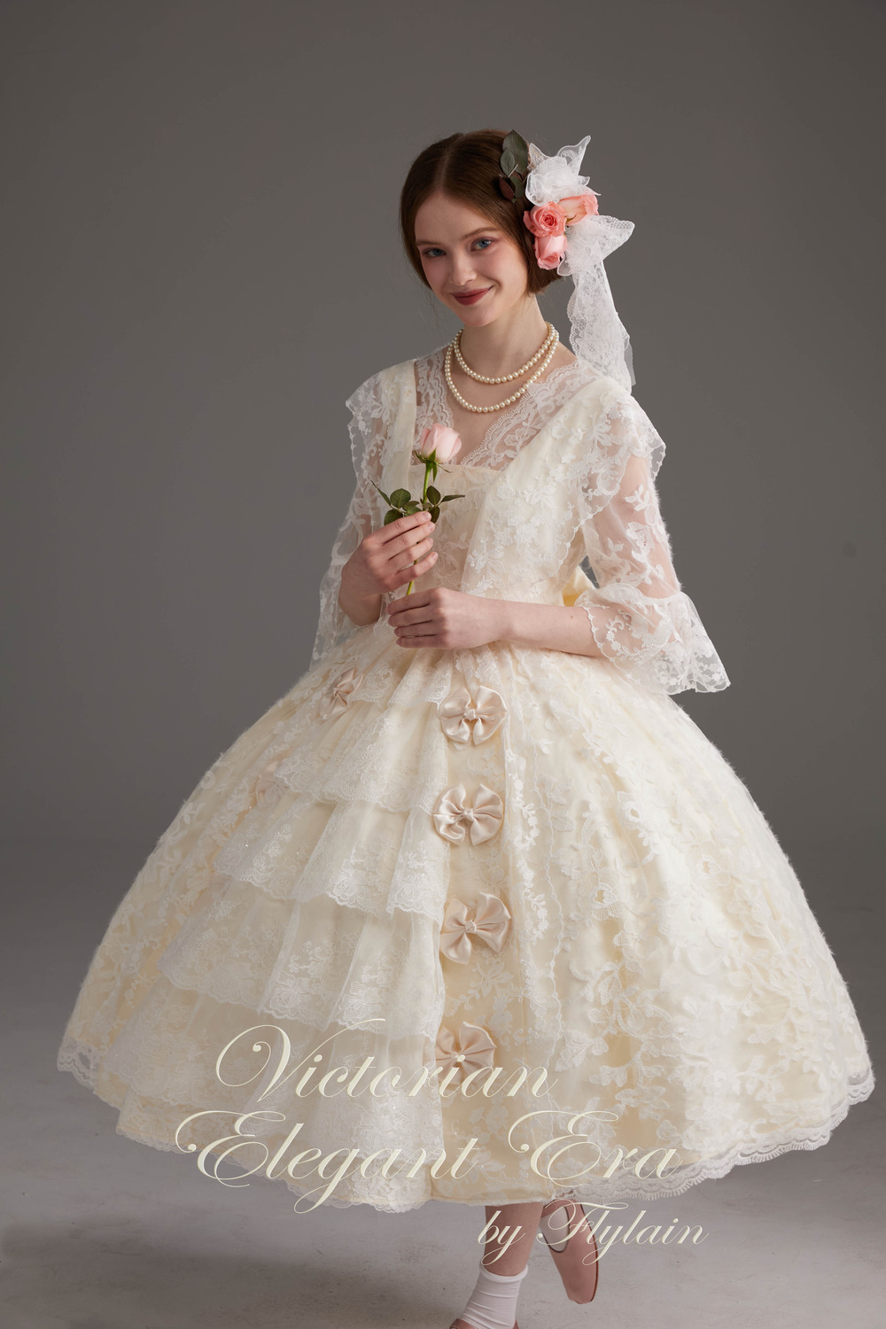 维多利亚优雅年代-真丝棉缎蕾丝小礼服-5