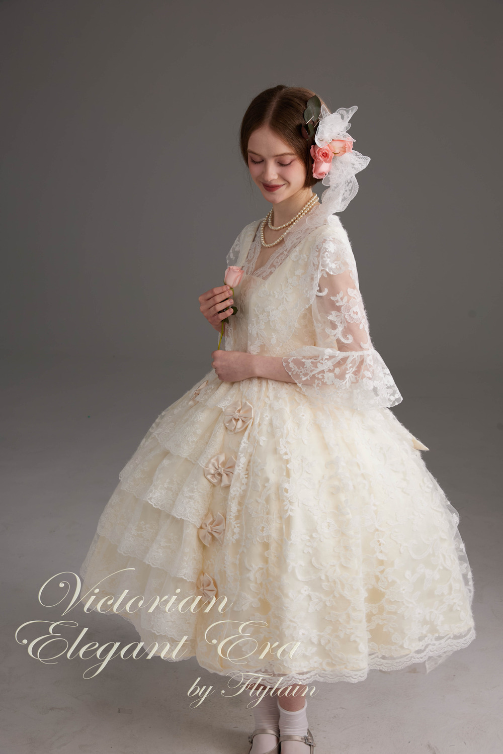 维多利亚优雅年代-真丝棉缎蕾丝小礼服-6