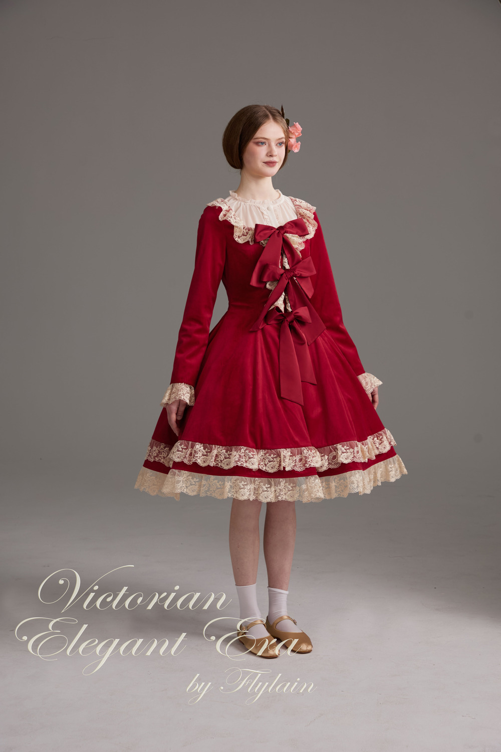 维多利亚优雅年代-丝绒开襟修身连衣裙-3