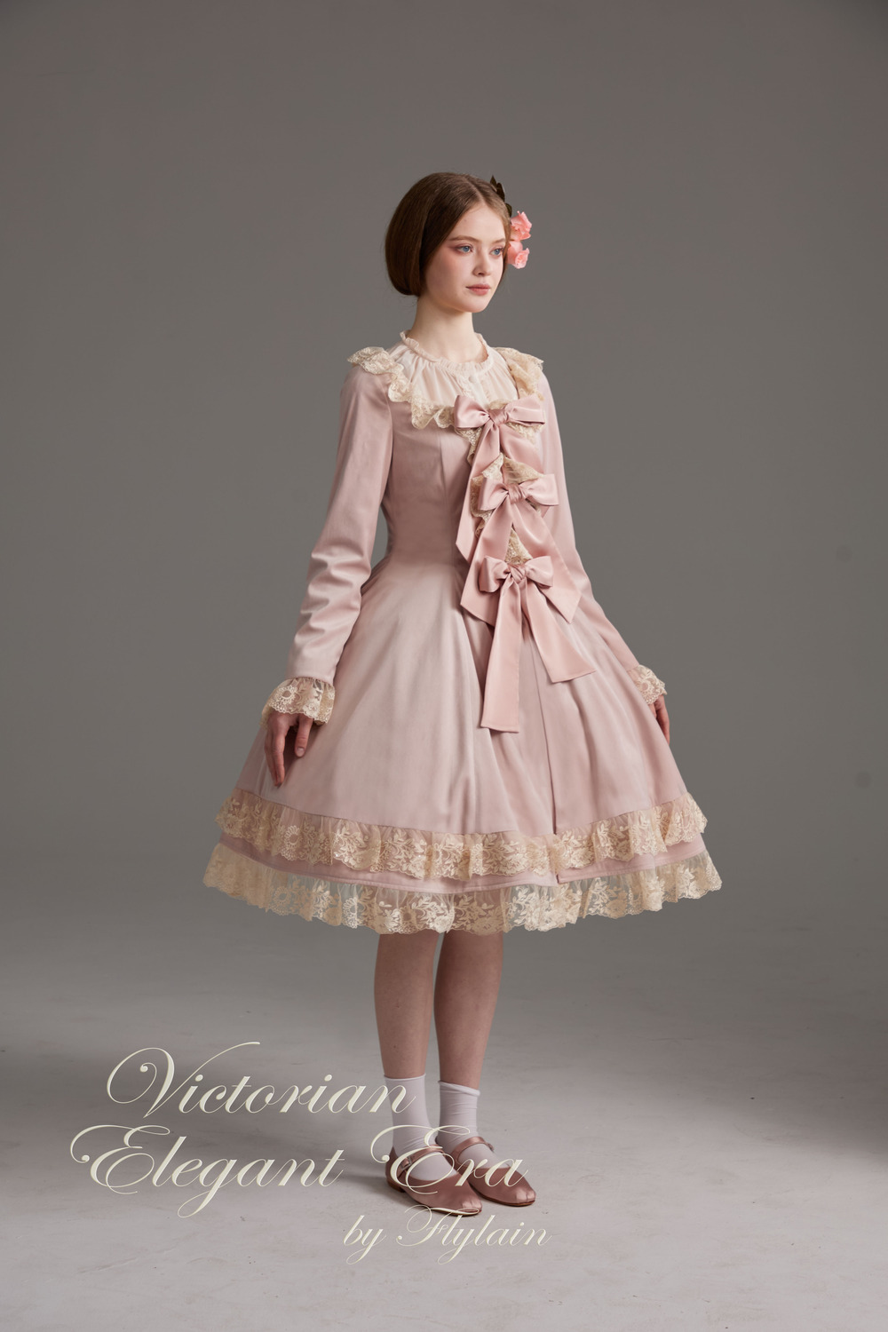 维多利亚优雅年代-丝绒开襟修身连衣裙-4