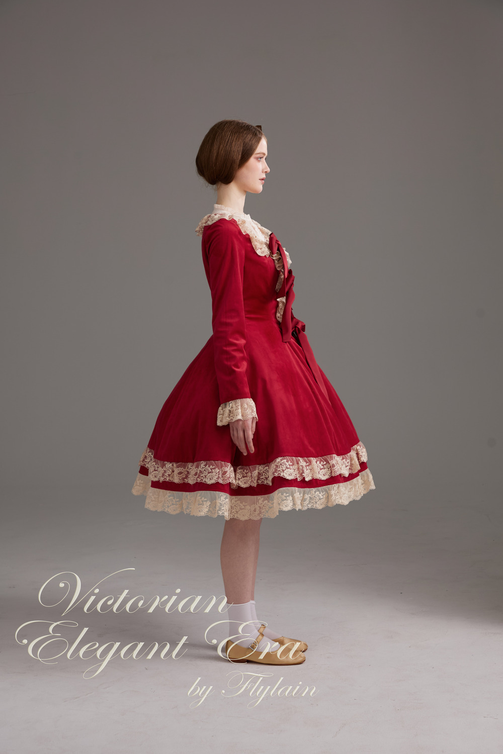 维多利亚优雅年代-丝绒开襟修身连衣裙-5