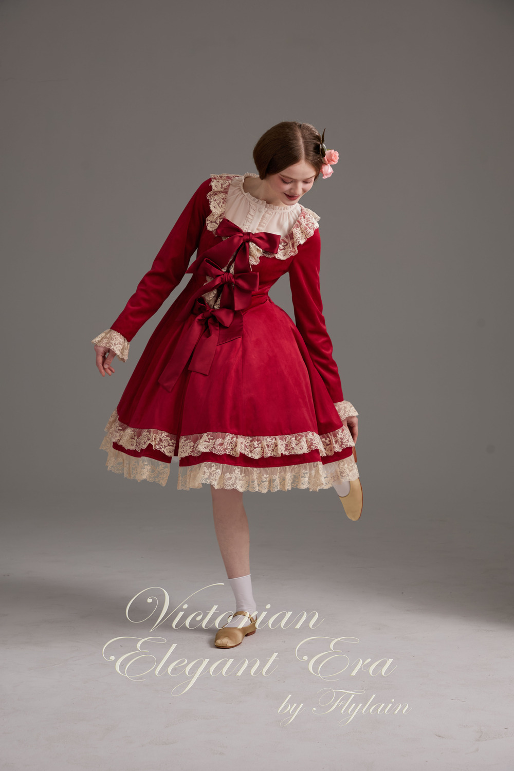 维多利亚优雅年代-丝绒开襟修身连衣裙-7