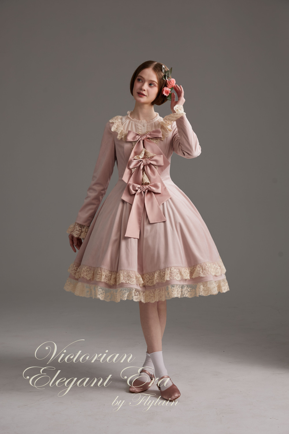 维多利亚优雅年代-丝绒开襟修身连衣裙-12