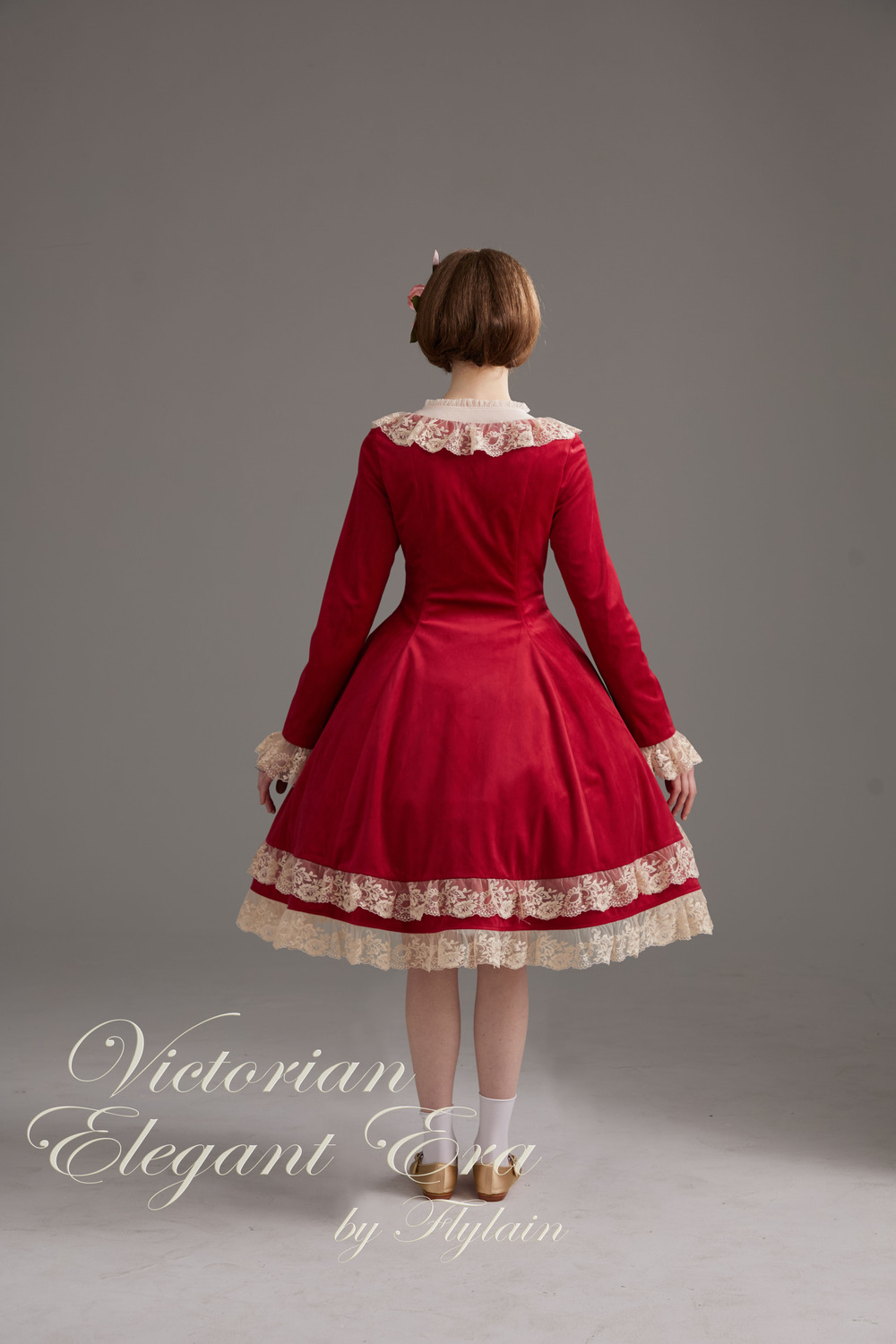 维多利亚优雅年代-丝绒开襟修身连衣裙-11