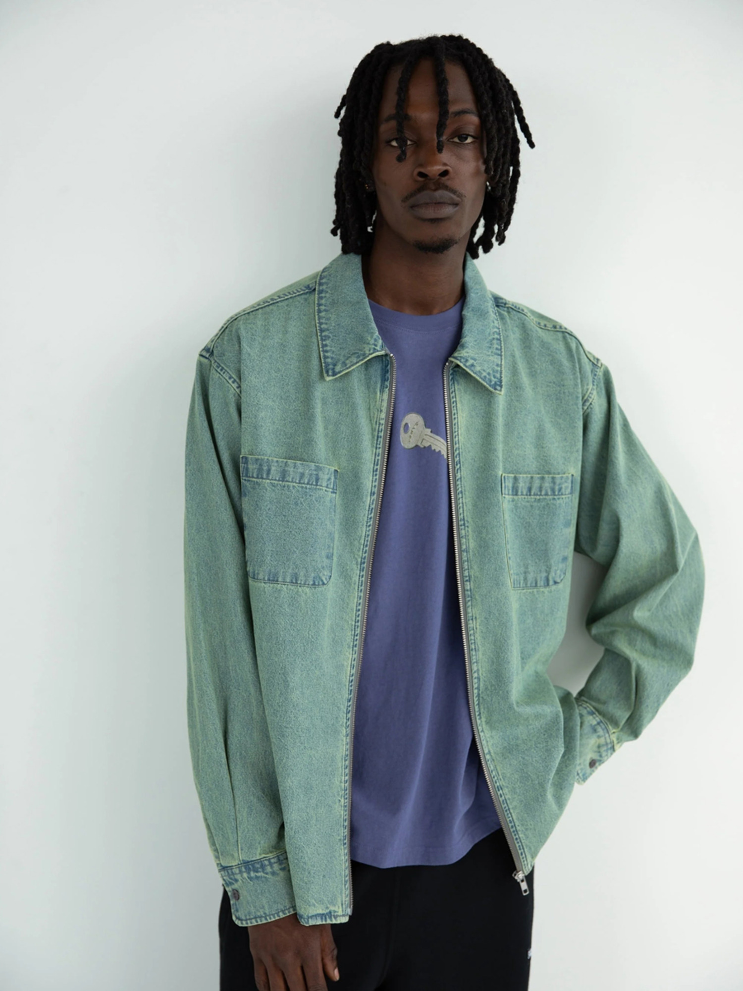 THISISNEVERTHAT 25FW WASHED DENIM ZIP SHIRT-4