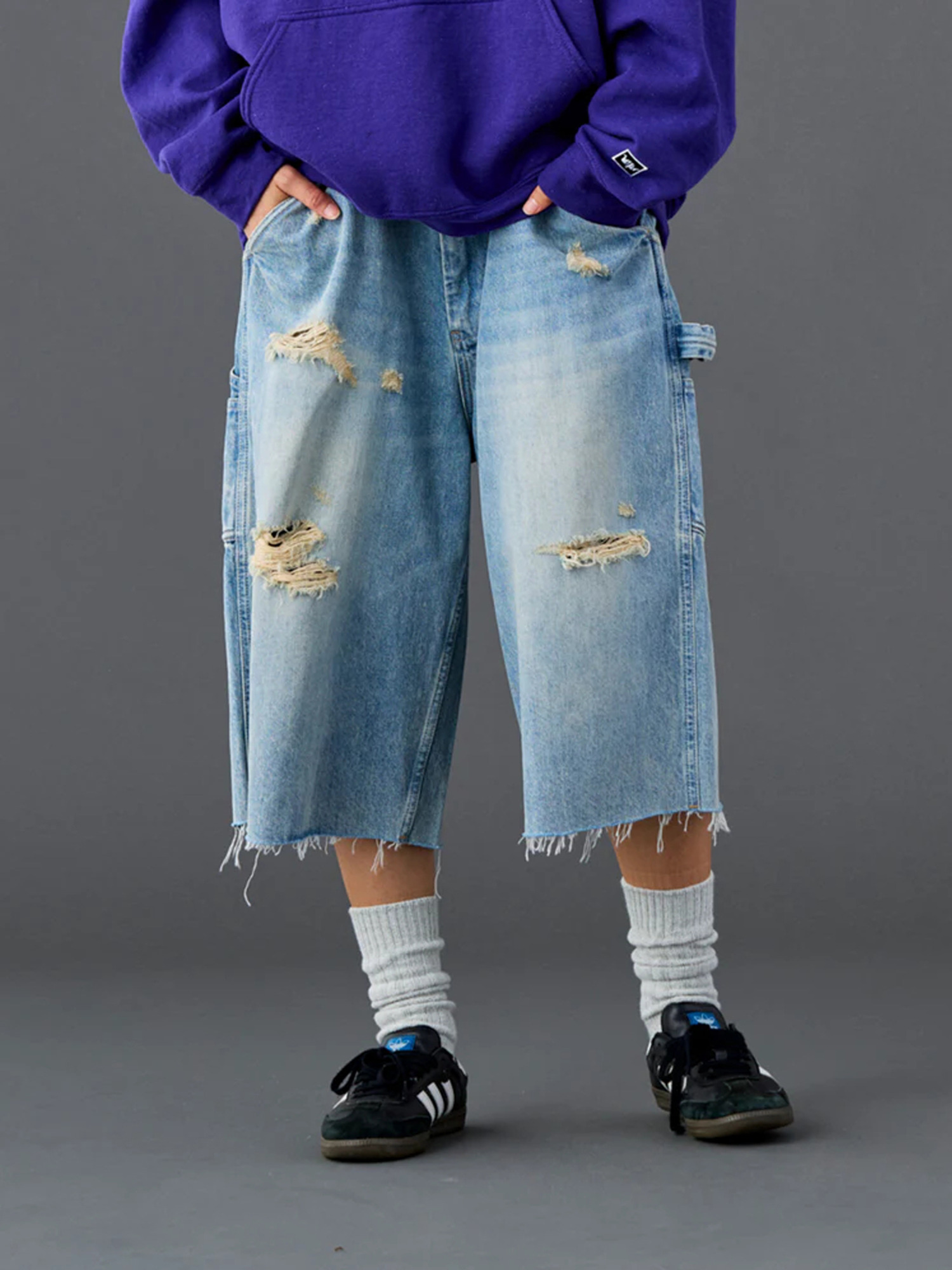 Liberaiders 26SS DAMAGED DENIM BUGGY SHORTS-5